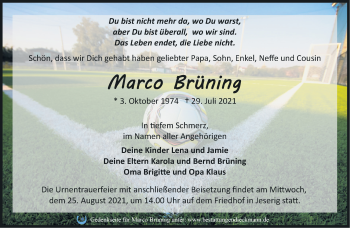 Traueranzeige von Marco Brüning von Märkische Oderzeitung