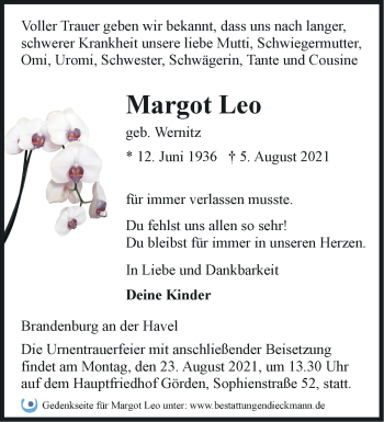 Traueranzeige von Margot Leo von Märkische Oderzeitung