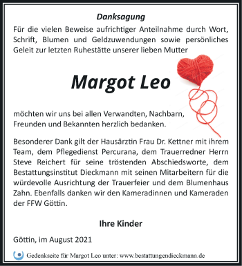 Traueranzeige von Margot Leo von Märkische Oderzeitung