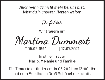 Traueranzeige von Martina Dummert von Märkische Oderzeitung