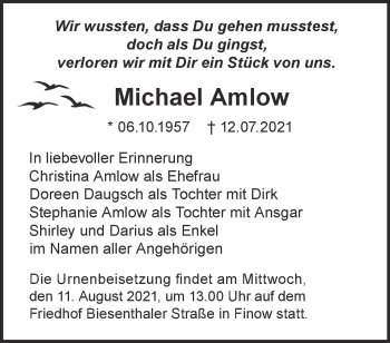 Traueranzeige von Michael Amlow von Märkische Oderzeitung