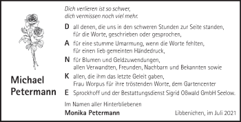 Traueranzeige von Michael Petermann von Märkische Oderzeitung