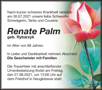 Traueranzeige von Renate Palm von Märkische Oderzeitung