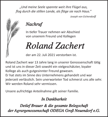 Traueranzeige von Roland Zachert von Märkische Oderzeitung