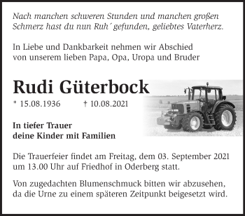 Traueranzeige von Rudi Güterbock von Märkische Oderzeitung