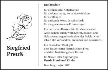 Traueranzeige von Siegfried Preuß von Märkische Oderzeitung