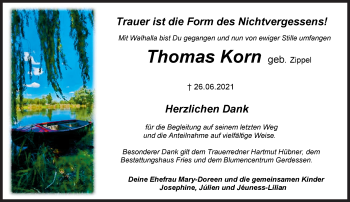 Traueranzeige von Thomas Korn von Märkische Oderzeitung