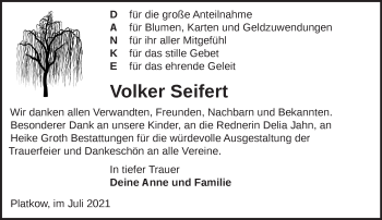 Traueranzeige von Volker Seifert von Märkische Oderzeitung