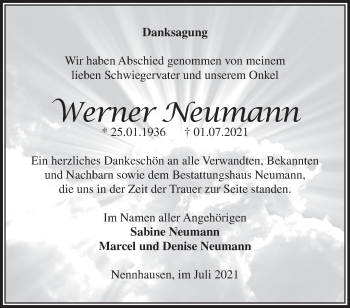 Traueranzeige von Werner Neumann von Märkische Oderzeitung