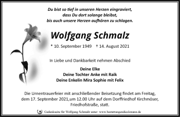 Traueranzeige von Wolfgang Schmalz von Märkische Oderzeitung