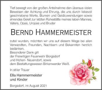 Traueranzeige von Bernd Hammermeister von Märkische Oderzeitung