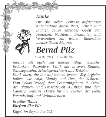 Traueranzeige von Bernd Pilz von Märkische Oderzeitung