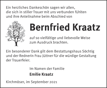 Traueranzeige von Bernfried Kraatz von Märkische Oderzeitung