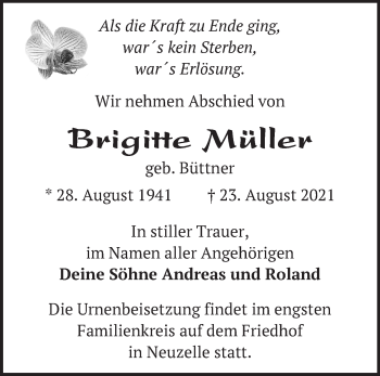 Traueranzeige von Brigitte Müller von Märkische Oderzeitung