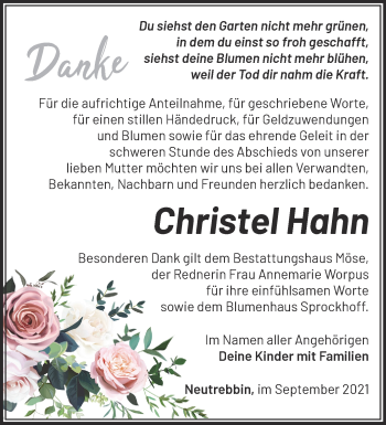 Traueranzeige von Christel Hahn von Märkische Oderzeitung