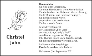 Traueranzeige von Christel Jahn von Märkische Oderzeitung