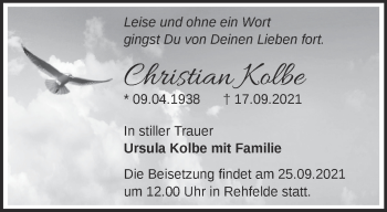 Traueranzeige von Christian Kolbe von Märkische Oderzeitung