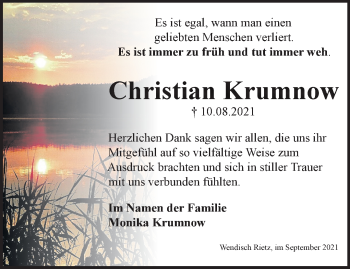 Traueranzeige von Christian Krumnow von Märkische Oderzeitung