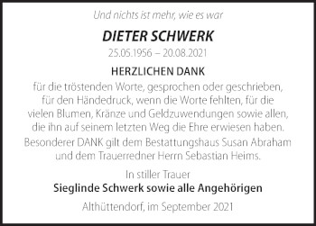 Traueranzeige von Dieter Schwerk von Märkische Oderzeitung