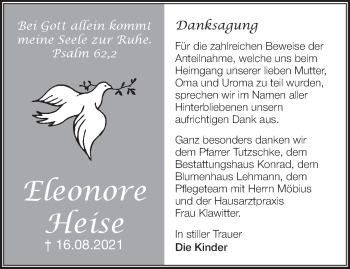 Traueranzeige von Eleonore Heise von Märkische Oderzeitung