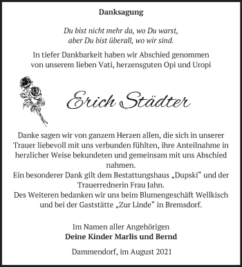 Traueranzeige von Erich Städter von Märkische Oderzeitung