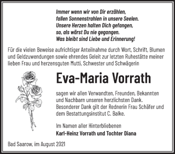 Traueranzeige von Eva-Maria Vorrath von Märkische Oderzeitung