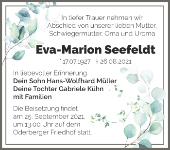 Traueranzeige von Eva-Marion Seefeldt von Märkische Oderzeitung