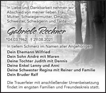 Traueranzeige von Gabriele Rechner von Märkische Oderzeitung