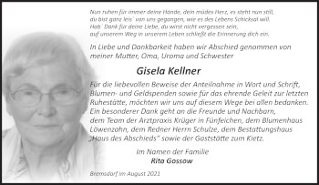 Traueranzeige von Gisela Kellner von Märkische Oderzeitung