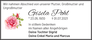 Traueranzeige von Gisela Pohl von Märkische Oderzeitung