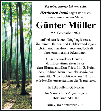 Traueranzeige von Günter Müller von Märkische Oderzeitung