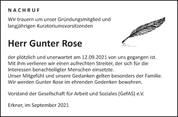 Traueranzeige von Gunter Rose von Märkische Oderzeitung