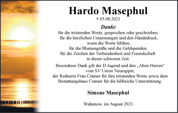 Traueranzeige von Hardo Masephul von Märkische Oderzeitung