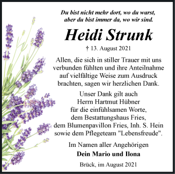 Traueranzeige von Heidi Strunk von Märkische Oderzeitung