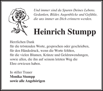 Traueranzeige von Heinrich Stumpp von Märkische Oderzeitung