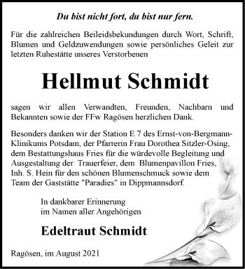 Traueranzeige von Hellmut Schmidt von Märkische Oderzeitung