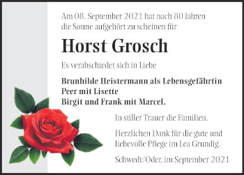 Traueranzeige von Horst Grosch von Märkische Oderzeitung