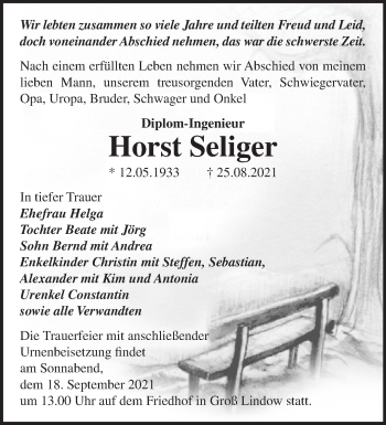 Traueranzeige von Horst Seliger von Märkische Oderzeitung