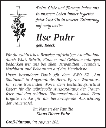 Traueranzeige von Ilse Puhr von Märkische Oderzeitung