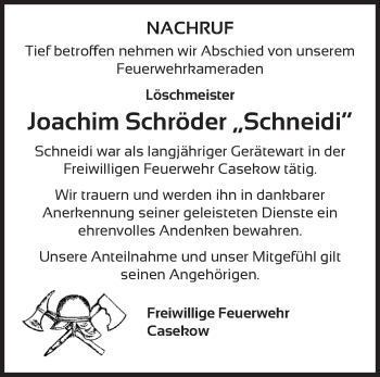 Traueranzeige von Joachim Schröder von Märkische Oderzeitung