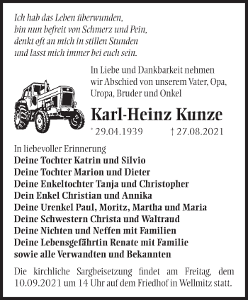 Traueranzeige von Karl-Heinz Kunze von Märkische Oderzeitung