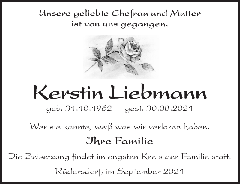  Traueranzeige für Keestin Liebmann vom 11.09.2021 aus Märkische Oderzeitung