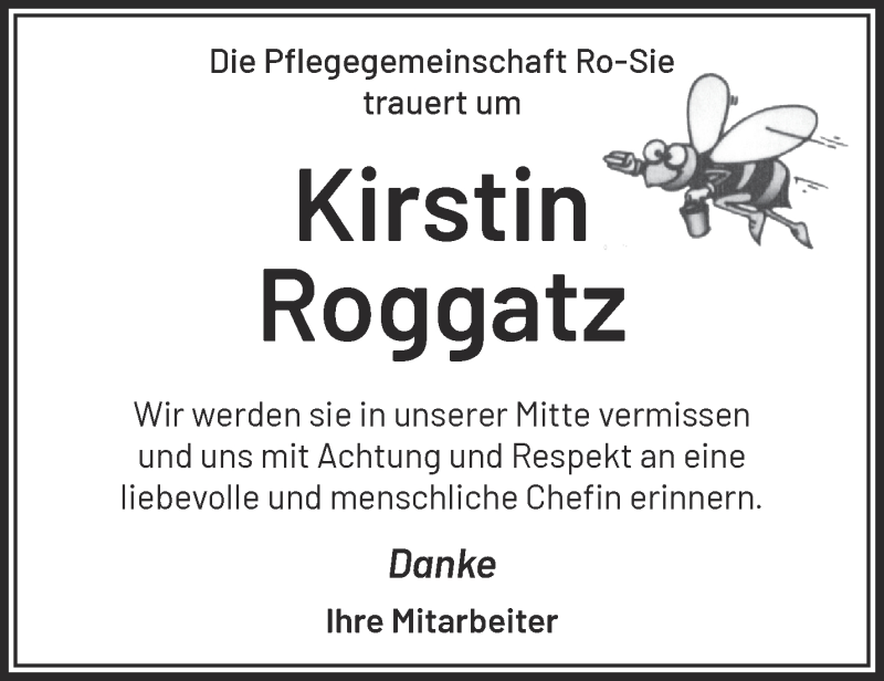  Traueranzeige für Kirstin Roggatz vom 25.09.2021 aus Märkische Oderzeitung