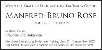 Traueranzeige von Manfred-Bruno Rose von Märkische Oderzeitung