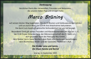 Traueranzeige von Marco Brüning von Märkische Oderzeitung