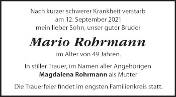 Traueranzeige von Mario Rohrmann von Märkische Oderzeitung