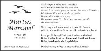 Traueranzeige von Marlies Mammel von Märkische Oderzeitung