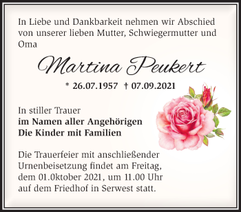 Traueranzeige von Martina Peukert von Märkische Oderzeitung