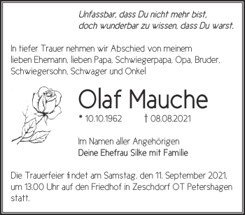 Traueranzeige von Olaf Mauche von Märkische Oderzeitung