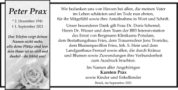 Traueranzeige von Peter Prax von Märkische Oderzeitung